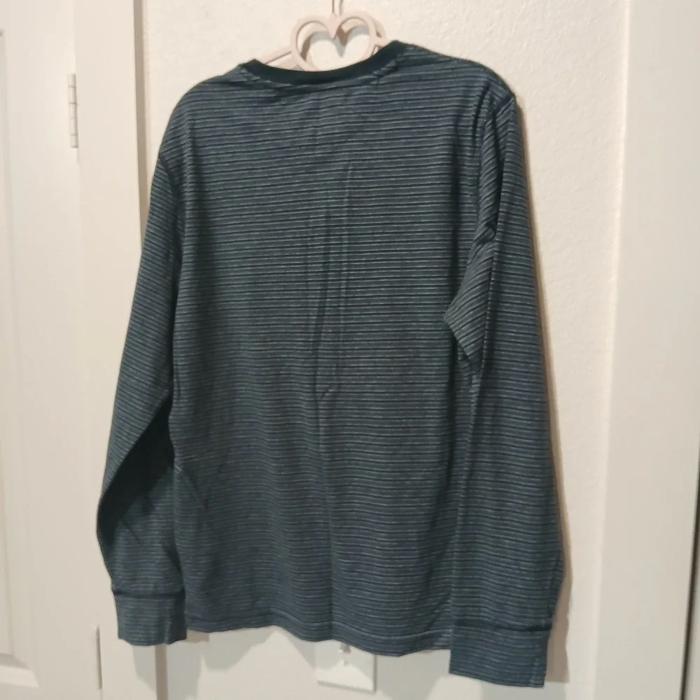Banana Republic Mens Henley Shirt Long Sleeve Striped Navy Blue Grey Size M